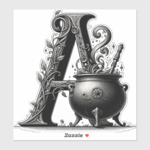 Witch Cauldron Witchy Letter Een Aangepast Initiaa Sticker