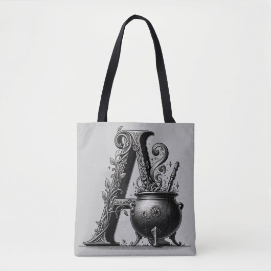 Witch Cauldron Witchy Letter Een Aangepast Initiaa Tote Bag (Voorkant)