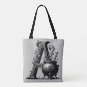 Witch Cauldron Witchy Letter Een Aangepast Initiaa Tote Bag (Achterkant)