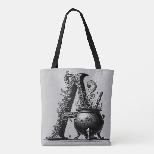 Witch Cauldron Witchy Letter Een Aangepast Initiaa Tote Bag (Achterkant)