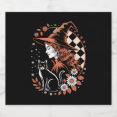 Witch Checkered Halloween Sparkling Wijnetiket (Enkel label)