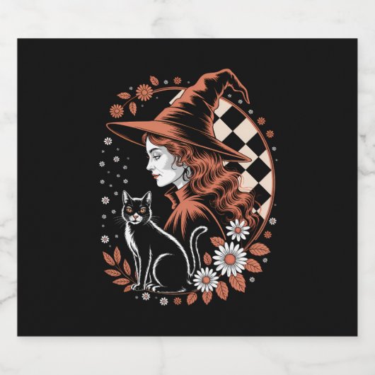 Witch Checkered Halloween Sparkling Wijnetiket (Enkel label)