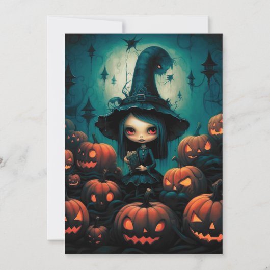 Witch Creepy Jack-O' Lanterns Halloween Kaart (Achterkant)