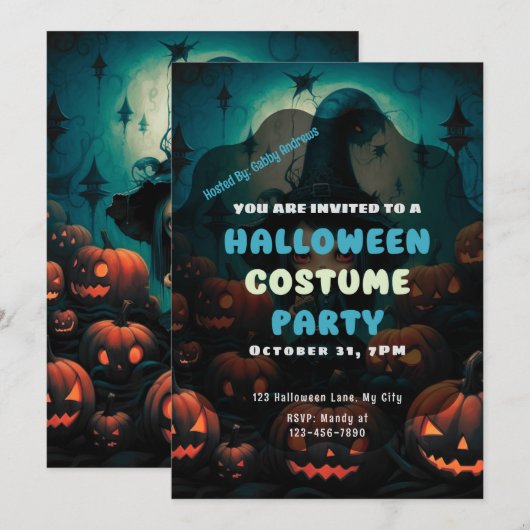 Witch Creepy Jack-O' Lanterns Halloween Kaart (Voorkant / Achterkant)