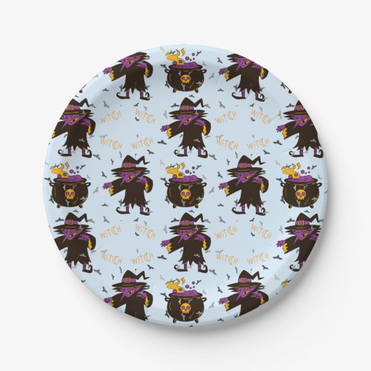 Witch Creepy Spooky Halloween Party Papieren Bordje (Voorkant)