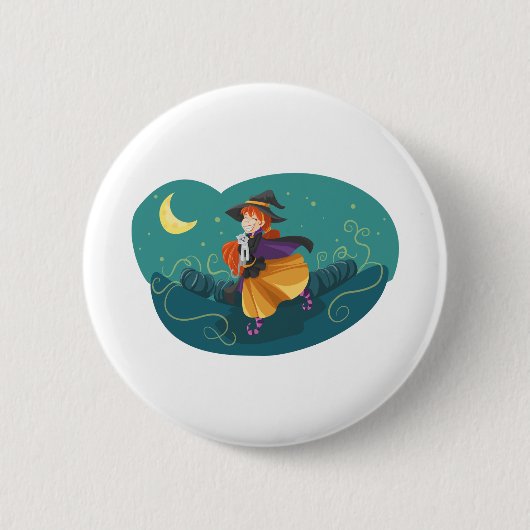 Witch Cute Friendly Cat Schattige Friend Moon Ronde Button 5,7 Cm (Voorkant)