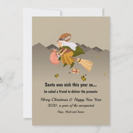 Witch Delivering Christmas Presents Card Feestdagenkaart (Voorkant)