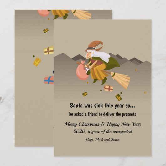 Witch Delivering Christmas Presents Card Feestdagenkaart (Voorkant / Achterkant)