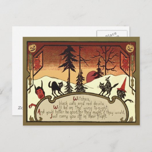 Witch Devil Jack O' Lantern Pumpkin Full Moon Briefkaart (Voorkant / Achterkant)