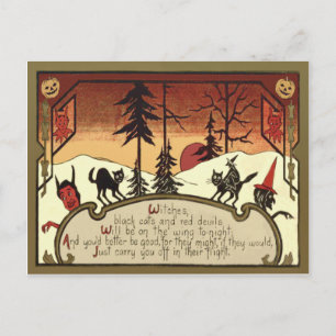 Witch Devil Jack O' Lantern Pumpkin Full Moon Briefkaart