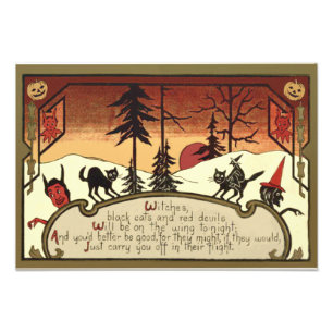 Witch Devil Jack O' Lantern Pumpkin Full Moon Foto Afdruk