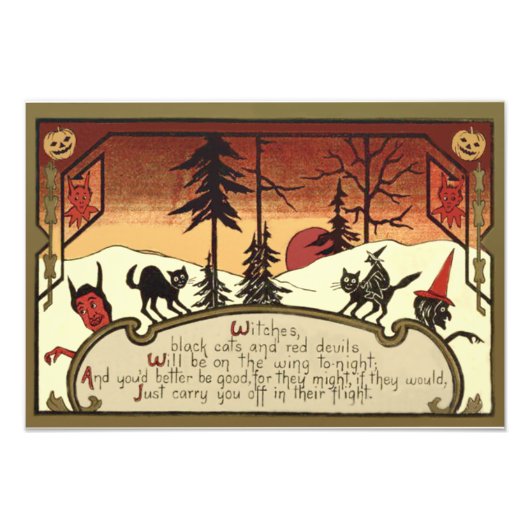 Witch Devil Jack O' Lantern Pumpkin Full Moon Foto Afdruk (Voorkant)