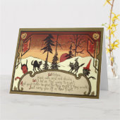 Witch Devil Jack O' Lantern Pumpkin Full Moon Kaart (Gele Bloem)