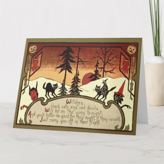 Witch Devil Jack O' Lantern Pumpkin Full Moon Kaart (Voorkant)