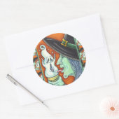 WITCH EAT SCREAMING ICE CREAM CONE, HALLOEEN RONDE STICKER (Envelop)