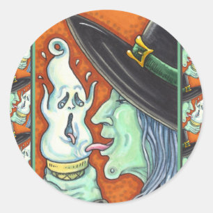 WITCH EAT SCREAMING ICE CREAM CONE, HALLOEEN RONDE STICKER