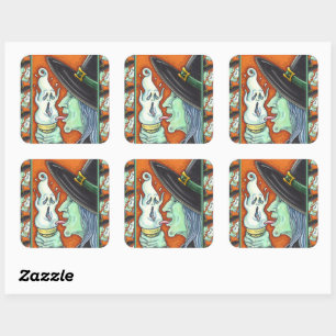 WITCH EAT SCREAMING ICE CREAM CONE, HALLOEEN VIERKANTE STICKER