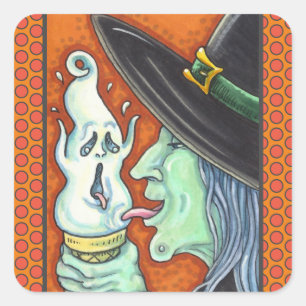 WITCH EAT SCREAMING ICE CREAM CONE, HALLOEEN VIERKANTE STICKER