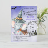 Witch Elephant Halloween Baby shower Uitnodiging (Staand voorkant)