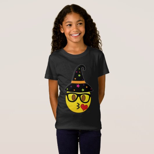 Witch Emoji Halloween T-Shirt voor meisjes (Voorkant volledig)