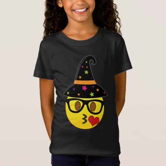 Witch Emoji Halloween T-Shirt voor meisjes (Voorkant)