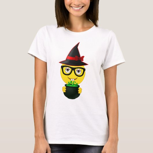 Witch Emoji Holding Cauldron Funny Halloween Shirt (Voorkant)