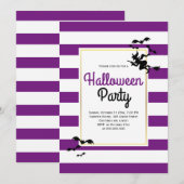 Witch en bats strepen paarse Halloween party Kaart (Voorkant / Achterkant)
