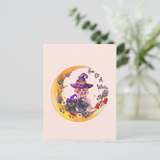 Witch en Black Cat Briefkaart (Staand voorkant)