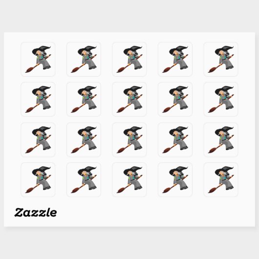 Witch en Broomstick Vierkante Sticker (Vel)