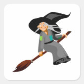 Witch en Broomstick Vierkante Sticker (Voorkant)