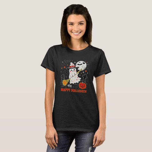 Witch en Cat Halloween T-shirt (Voorkant volledig)