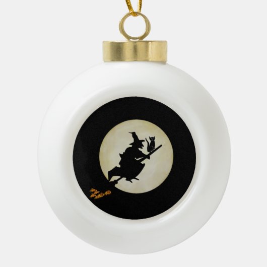 Witch en Cat Keramische Bal Ornament (Voorkant)