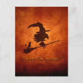 Witch en Cat Silhouette vliegen op Broomstick Briefkaart (Voorkant)
