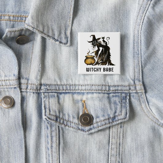 Witch en Cat Vierkante Button 5,1 Cm (In situ)