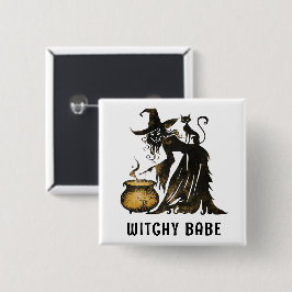 Witch en Cat Vierkante Button 5,1 Cm