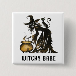 Witch en Cat Vierkante Button 5,1 Cm