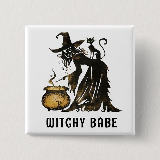 Witch en Cat Vierkante Button 5,1 Cm (Voorkant)