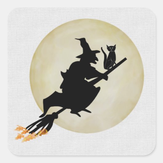 Witch en Cat Vierkante Sticker (Voorkant)