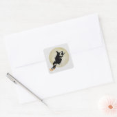 Witch en Cat Vierkante Sticker (Envelop)