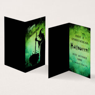 Witch en cauldron Halloween minikaart Visitekaartje