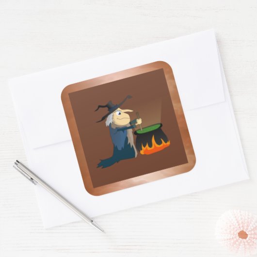 Witch en Cauldron Vierkante Sticker (Envelop)
