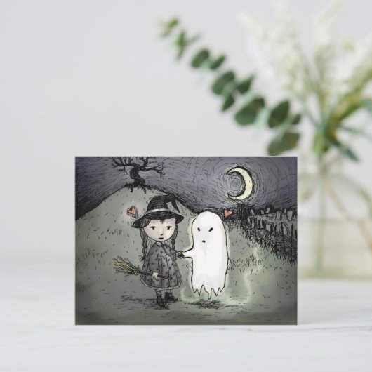 Witch en Ghost in Love Briefkaart (Staand voorkant)