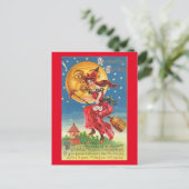 Witch en haar Broomstick Halloween Vintage Briefkaart (Staand voorkant)