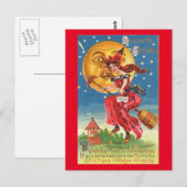 Witch en haar Broomstick Halloween Vintage Briefkaart (Voorkant / Achterkant)
