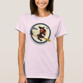 WITCH EN HAAR ZWARTE KAT IN BROOMSTICK T-SHIRT (Voorkant)