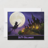Witch en Haunted House Halloween Uitnodiging (Voorkant)