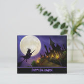 Witch en Haunted House Halloween Uitnodiging (Staand voorkant)