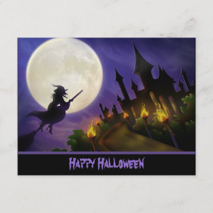 Witch en Haunted House Halloween Uitnodiging