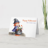 Witch en kikker in Cauldron Halloween Kaart (Voorkant)