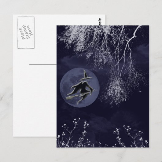 Witch en Moon bij nacht Briefkaart (Voorkant / Achterkant)